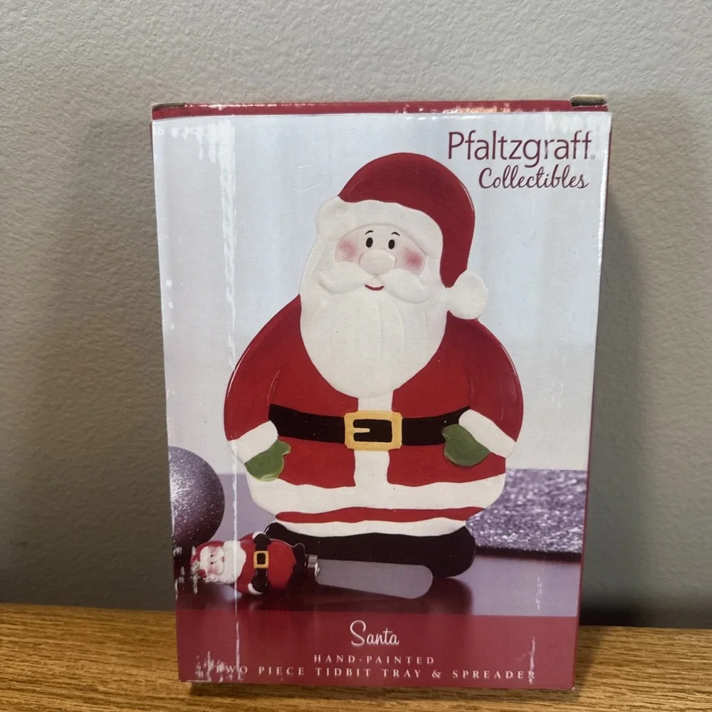 Christmas PFALTZGRAFF Collectibles SANTA 2 pc Tidbit Tray & Spreader Handpainted